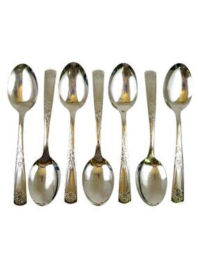 Sears Roebuck Rose Stainless Place Soup Spoons (Set of 7) 7 1/4" Vintage
